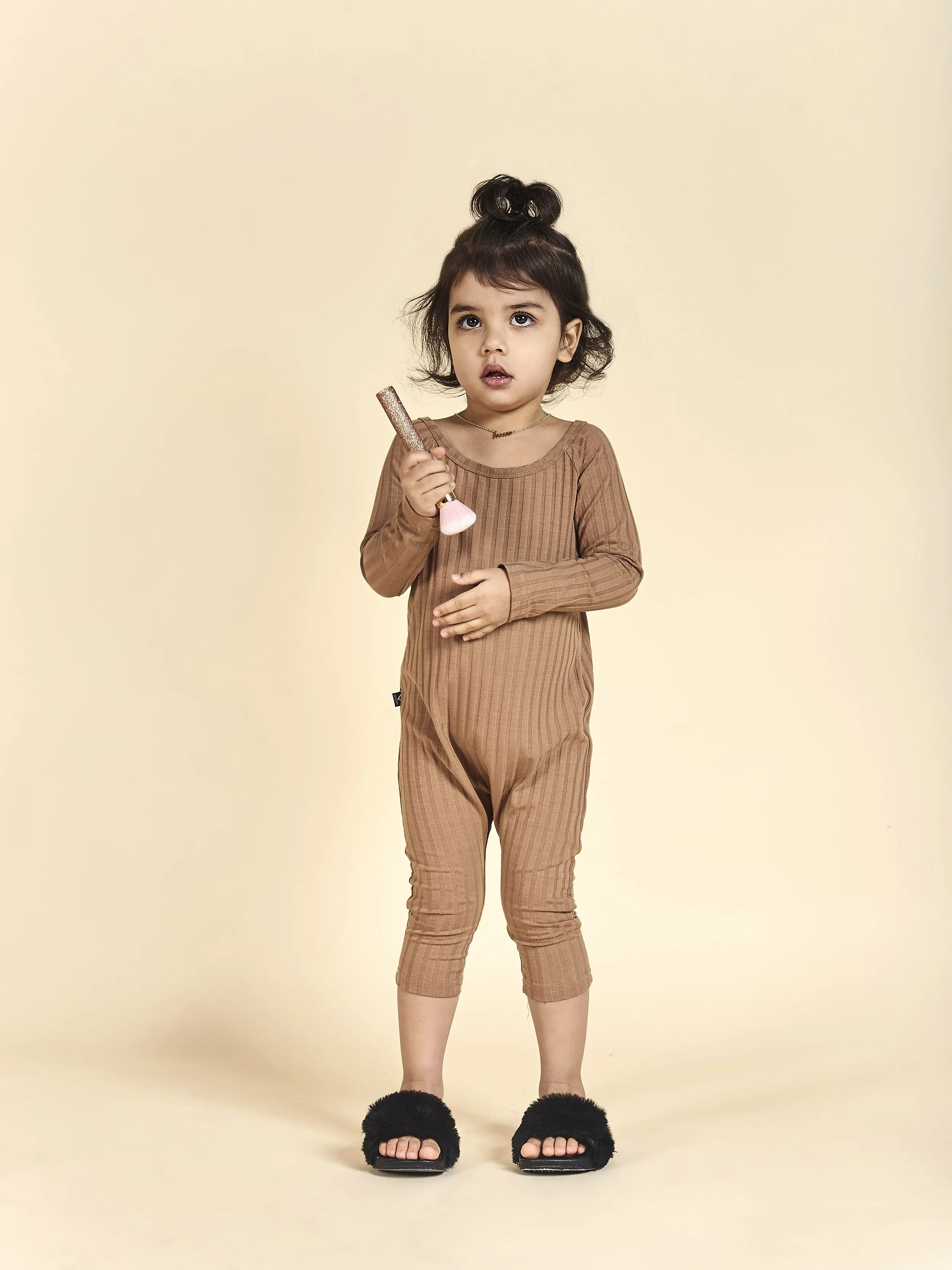 Ribbed Off Shoulder Jumpsuit in Mocha