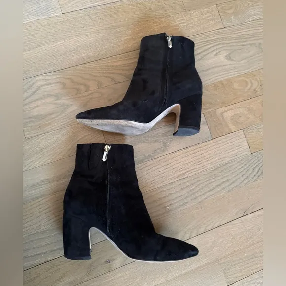 Sam Edelman Suede Booties Pointed Toe Hilty Ankle Block Black Women's Size 6.5
