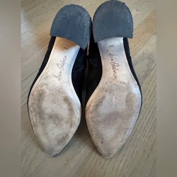 Sam Edelman Suede Booties Pointed Toe Hilty Ankle Block Black Women's Size 6.5