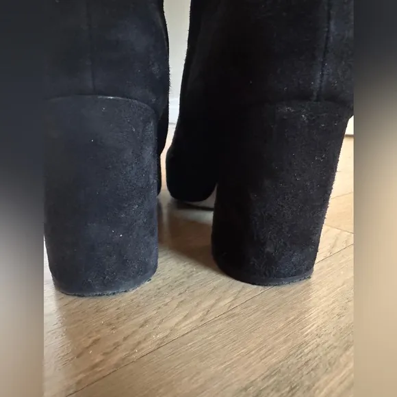 Sam Edelman Suede Booties Pointed Toe Hilty Ankle Block Black Women's Size 6.5
