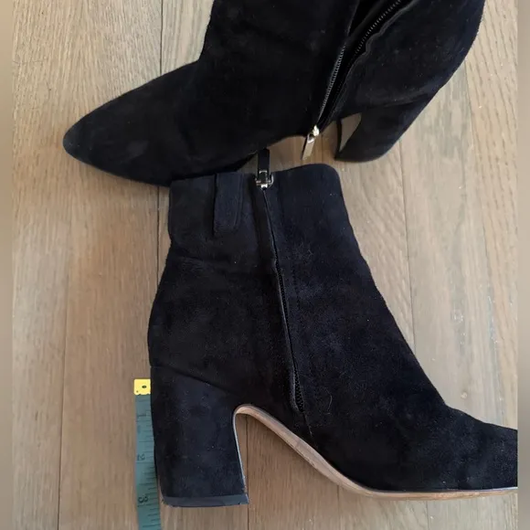Sam Edelman Suede Booties Pointed Toe Hilty Ankle Block Black Women's Size 6.5