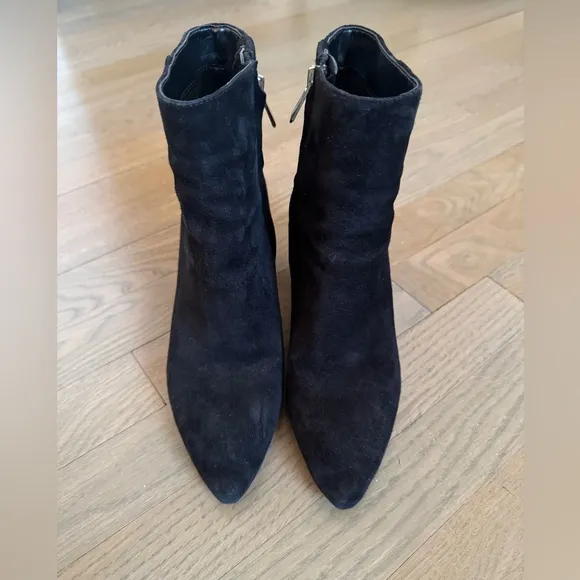Sam Edelman Suede Booties Pointed Toe Hilty Ankle Block Black Women's Size 6.5