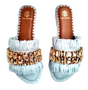 SAMMY RAFFIA SLIDES WITH CRYSTALS