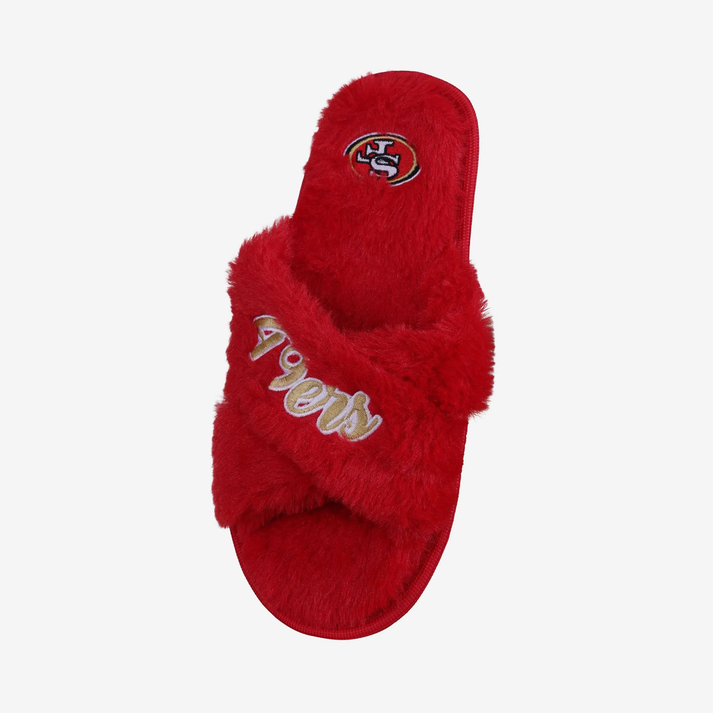 San Francisco 49ers Womens Script Wordmark Fur Cross Slide
