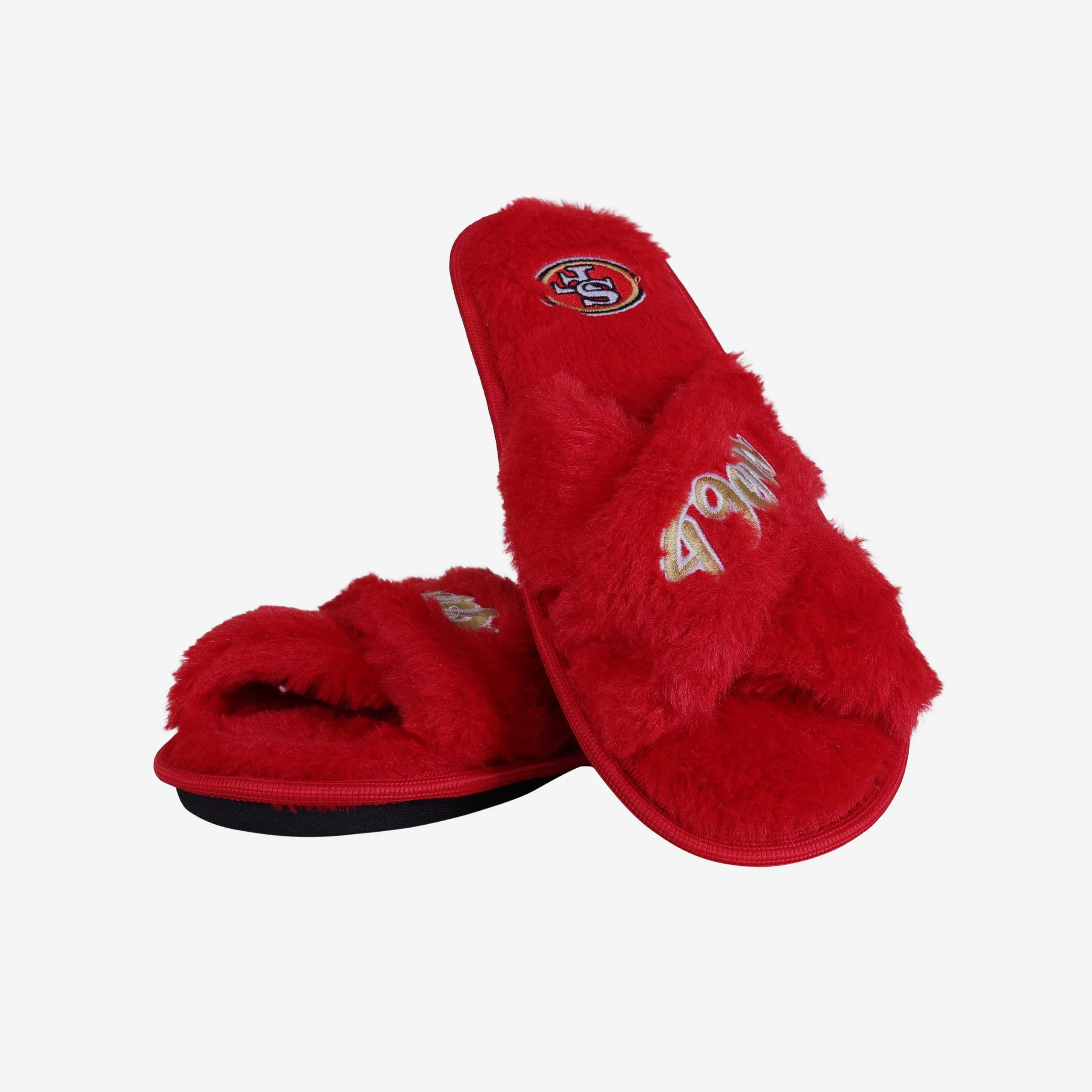 San Francisco 49ers Womens Script Wordmark Fur Cross Slide