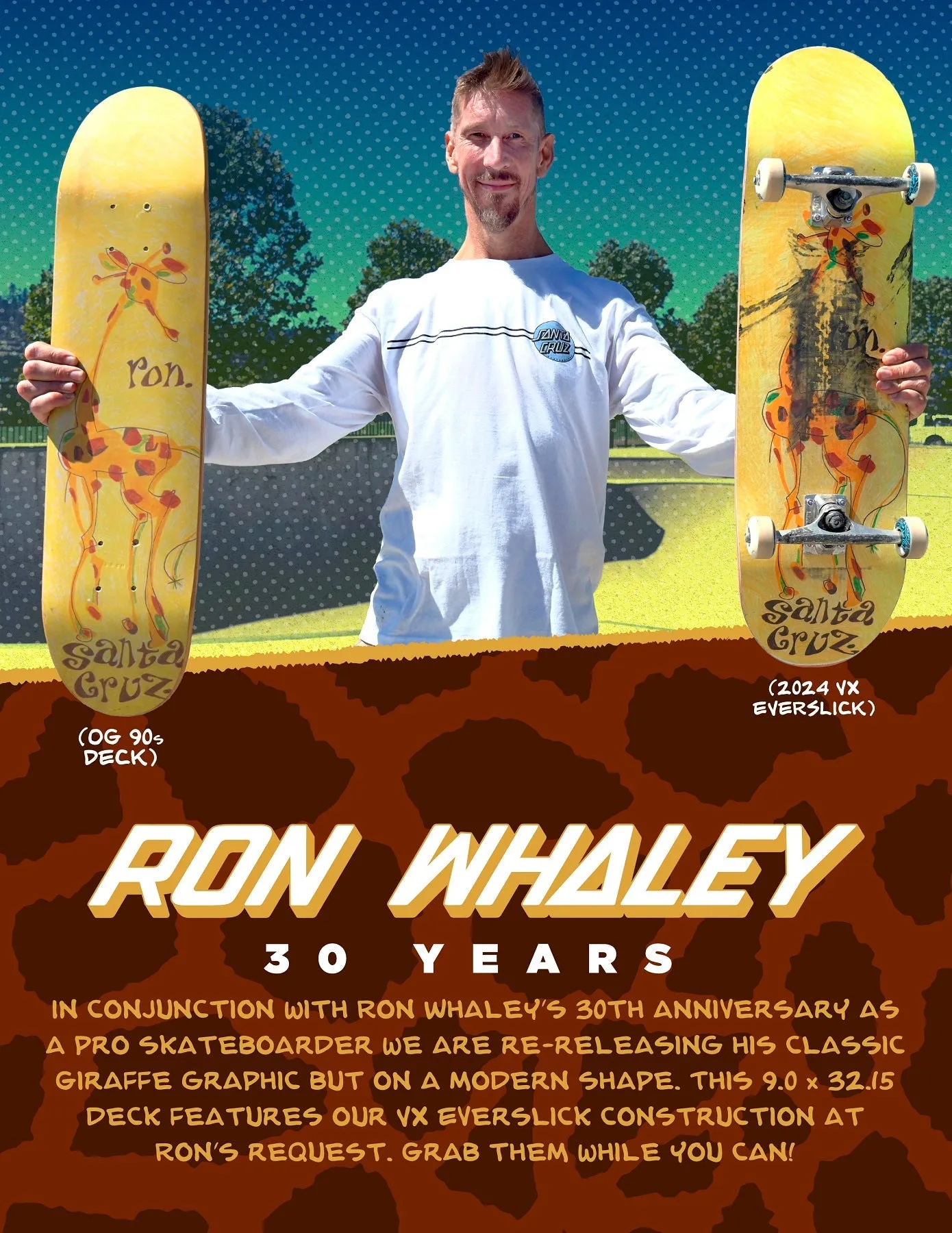 Santa Cruz Whaley 30 Year Giraffe VX Everslick 9" Skateboard Deck