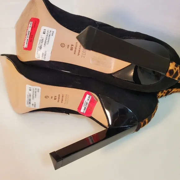 Schutz Benine Black/Natural Calf Hair High Heel Booties, Size 9.5