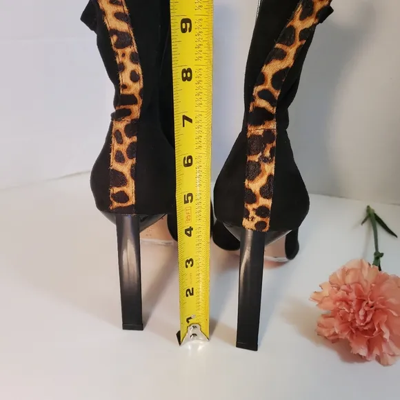 Schutz Benine Black/Natural Calf Hair High Heel Booties, Size 9.5