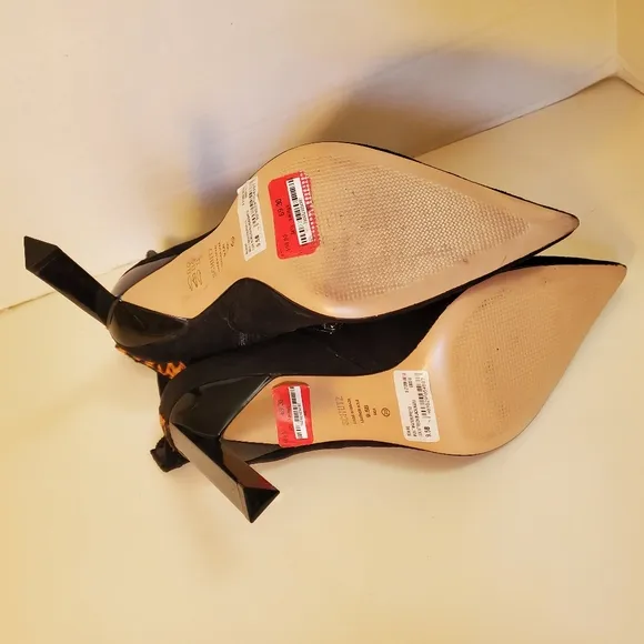 Schutz Benine Black/Natural Calf Hair High Heel Booties, Size 9.5