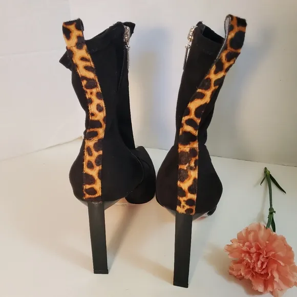 Schutz Benine Black/Natural Calf Hair High Heel Booties, Size 9.5