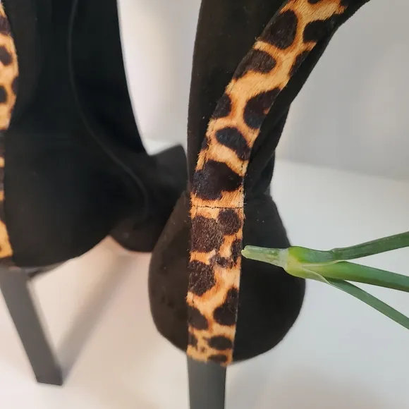 Schutz Benine Black/Natural Calf Hair High Heel Booties, Size 9.5