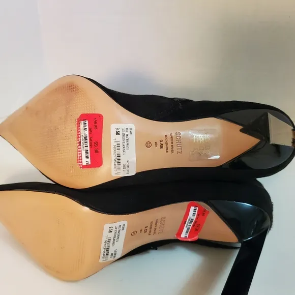Schutz Benine Black/Natural Calf Hair High Heel Booties, Size 9.5