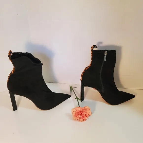 Schutz Benine Black/Natural Calf Hair High Heel Booties, Size 9.5