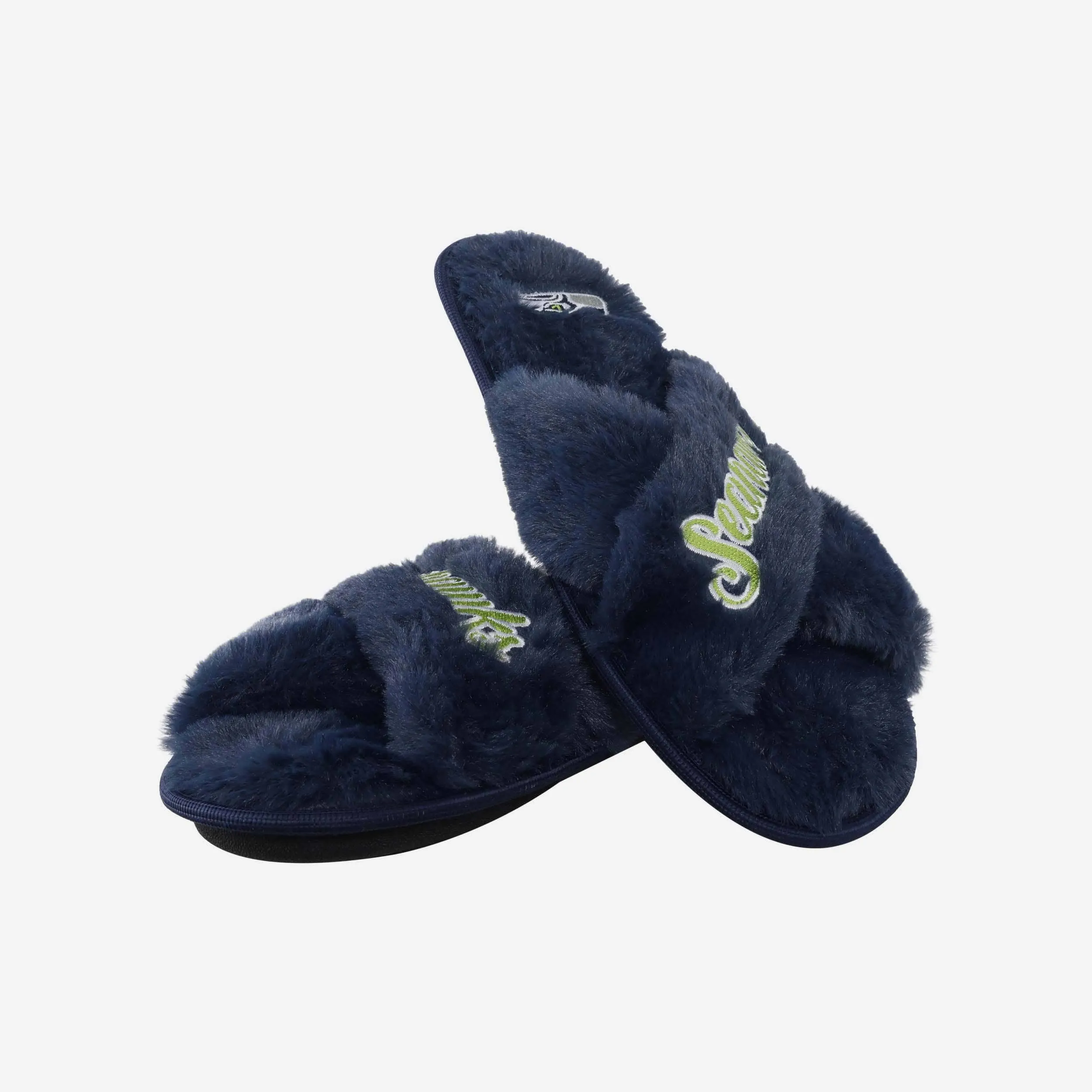 Seattle Seahawks Womens Script Wordmark Fur Cross Slide