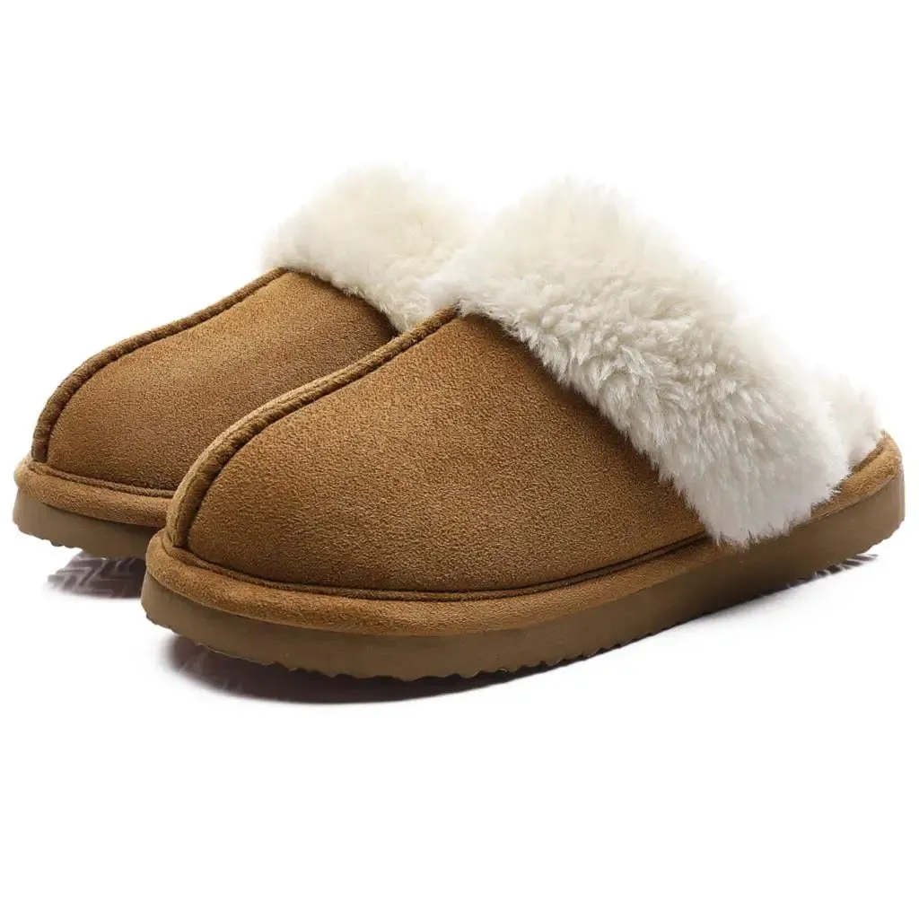 Shevalues Fuzzy House Slippers Women Winter Furry Slides Soft Fluffy Collar Lining Slippers Indoor Warm Bedroom Plush Slippers