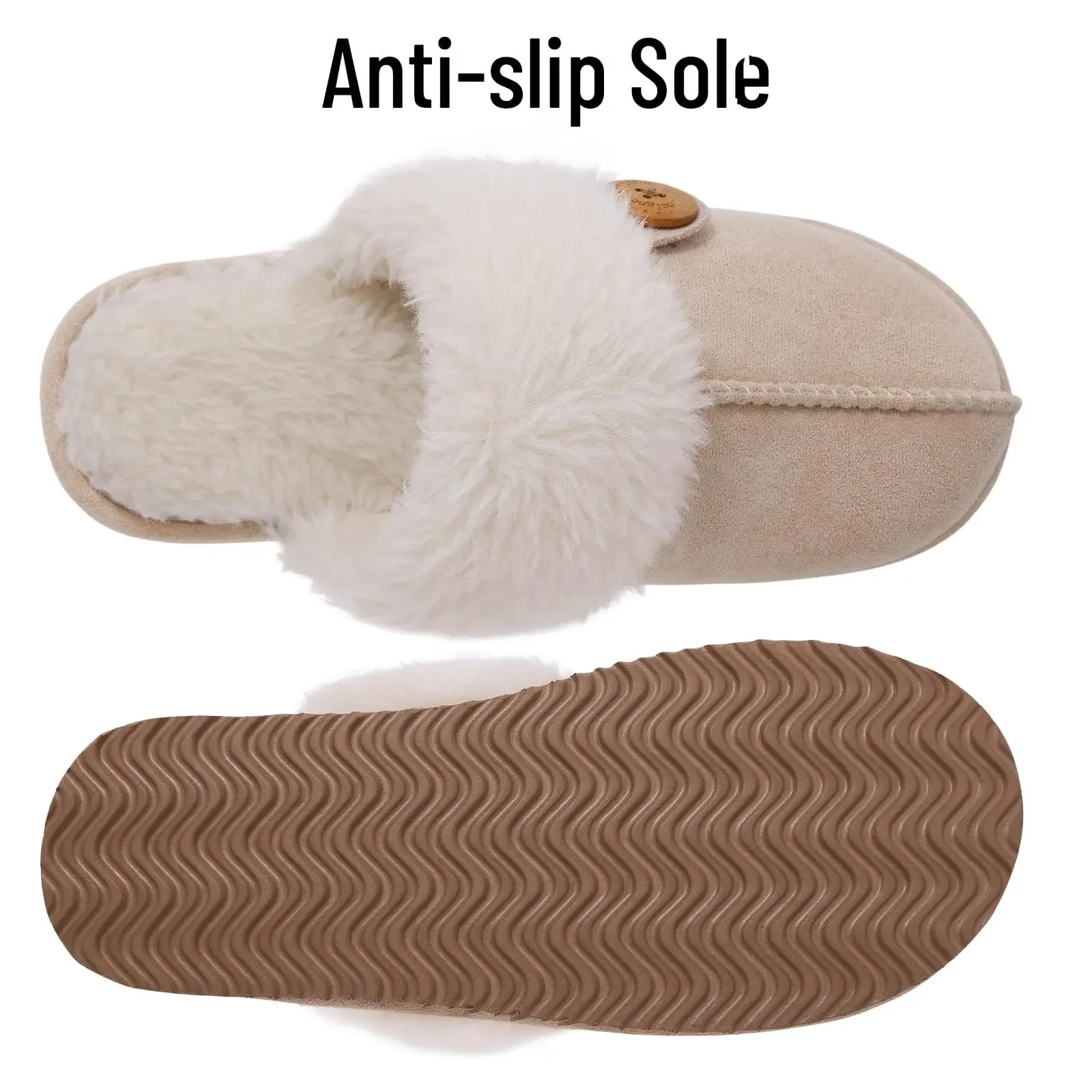 Shevalues Fuzzy House Slippers Women Winter Furry Slides Soft Fluffy Collar Lining Slippers Indoor Warm Bedroom Plush Slippers