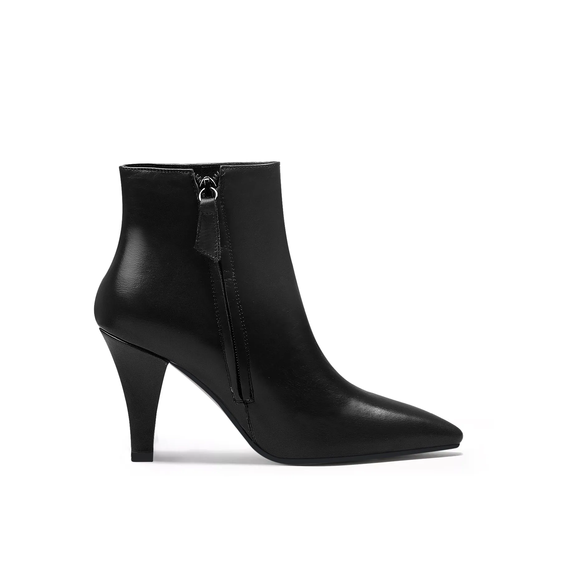 Simple Leather Stiletto Bootie - Black