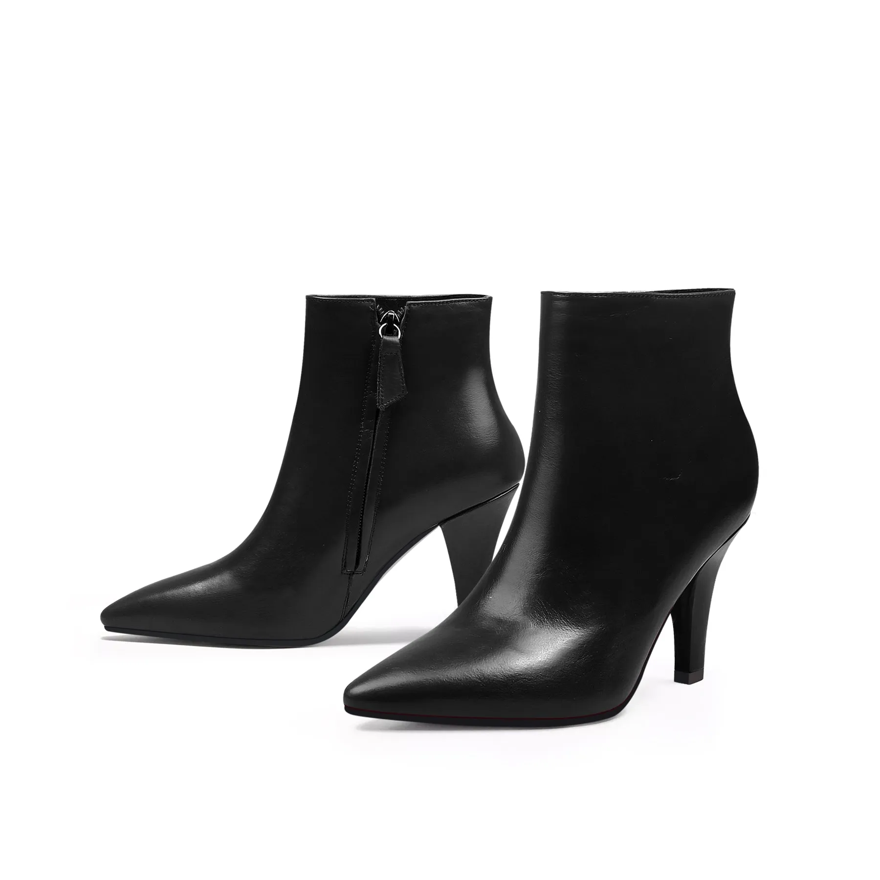 Simple Leather Stiletto Bootie - Black