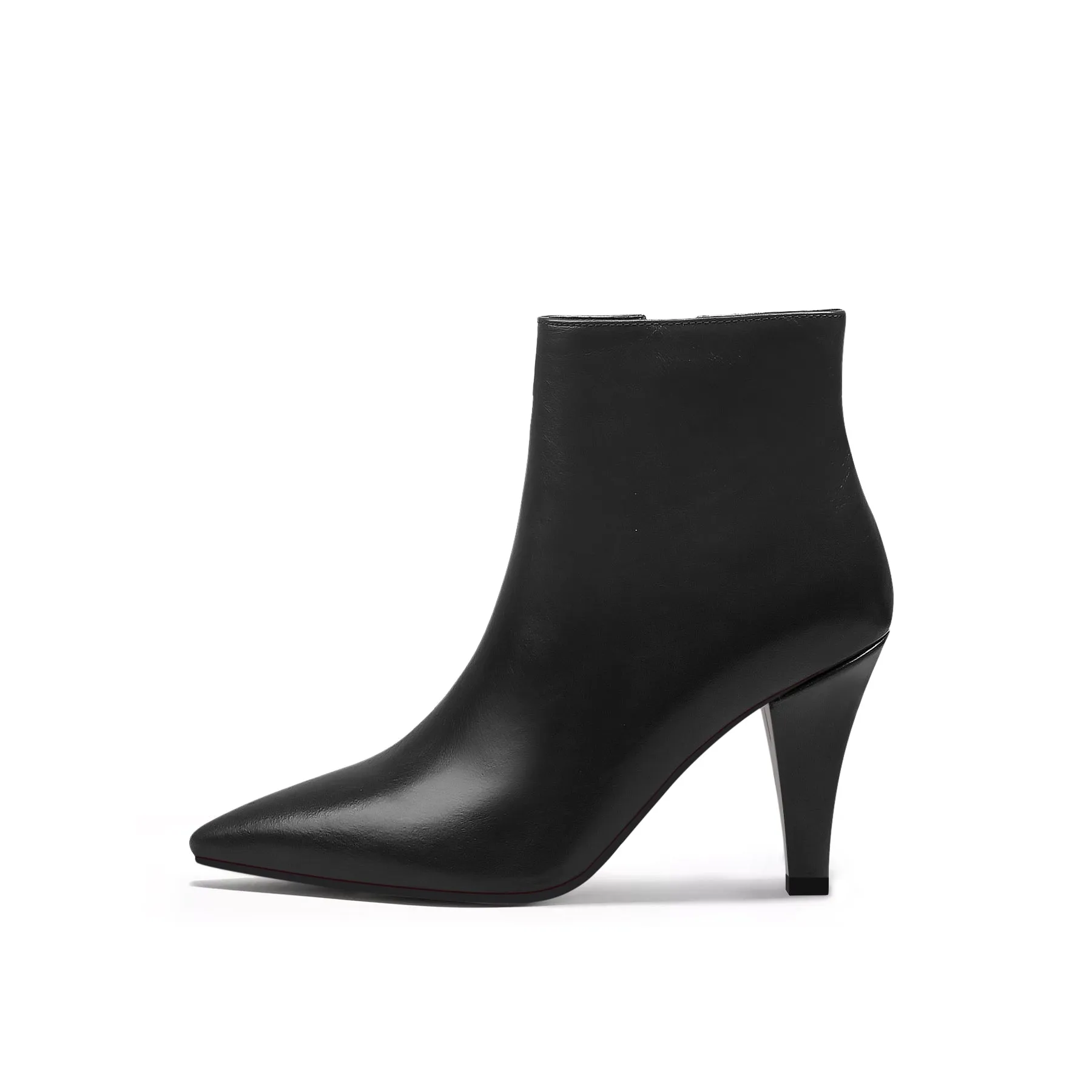 Simple Leather Stiletto Bootie - Black