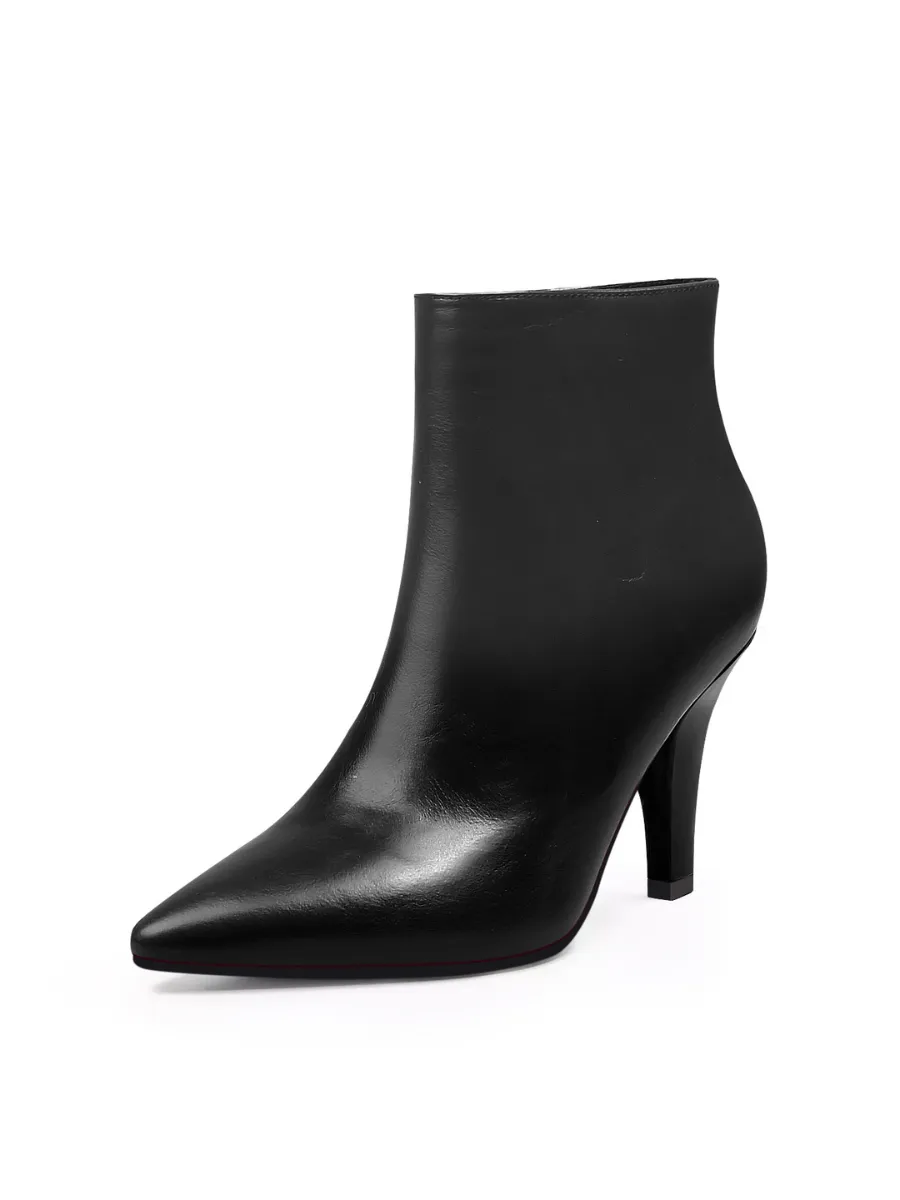 Simple Leather Stiletto Bootie - Black