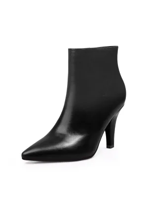 Simple Leather Stiletto Bootie - Black