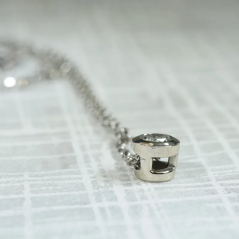 Sliding Solitaire Diamond Pendant in White Gold