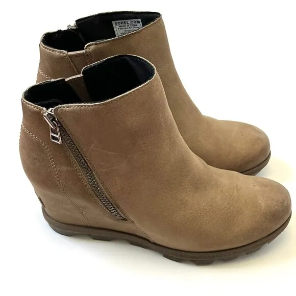 Sorel Joan Of Arctic Wedge II Zip Booties In Ash Brown Womens Size 9.5