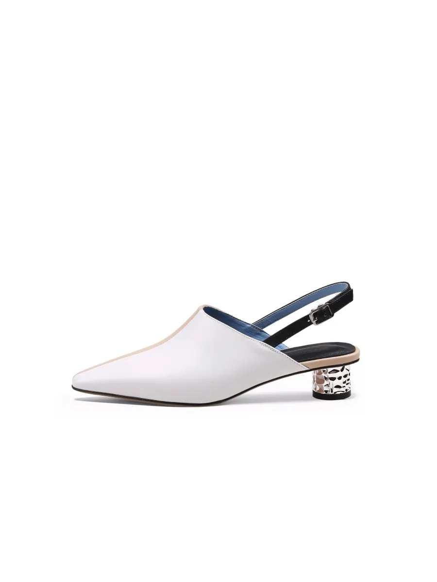 Strap-Detail Crystal Heel Leather D'Orsay Point Toe Sandals Pumps Loafers- Cream Beige