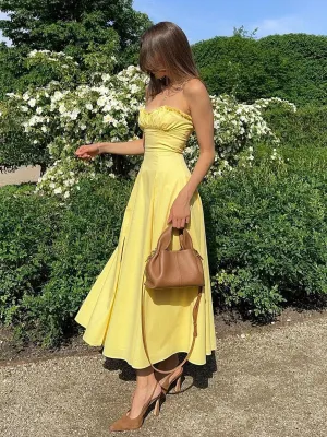 Strapless A-Line Dress with Ruffled Neckline