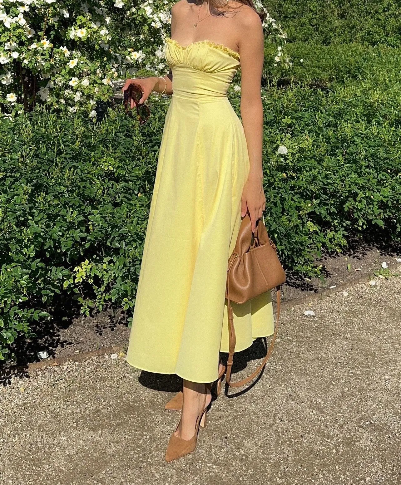 Strapless A-Line Dress with Ruffled Neckline