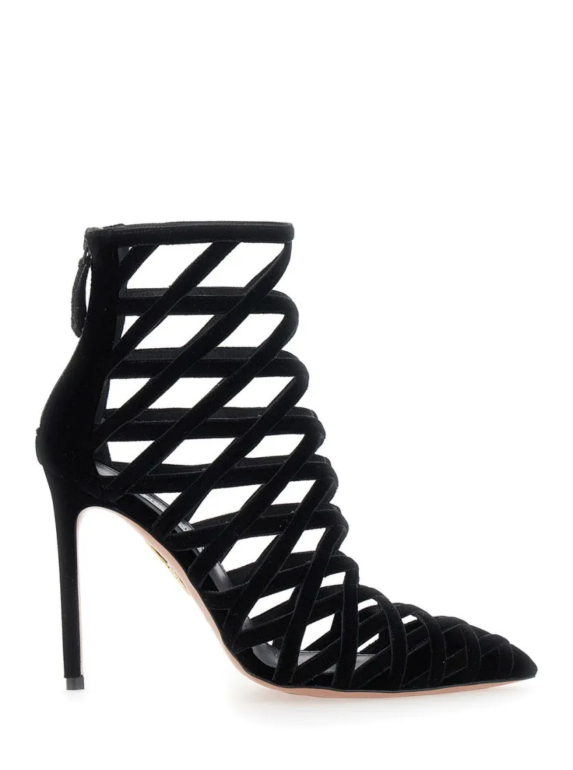 Strappy Velvet Bootie With Stiletto Heel