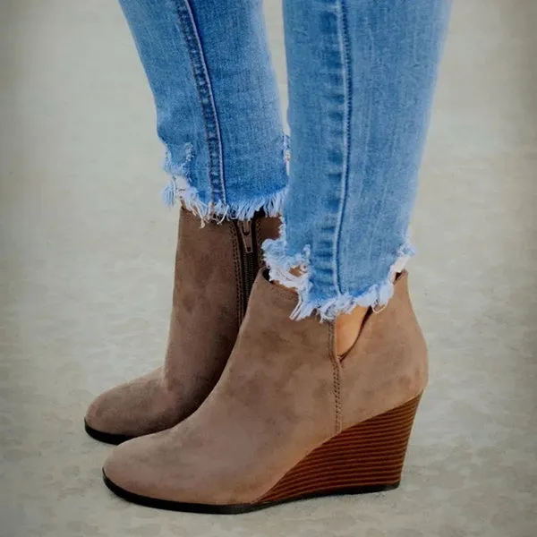 Suede Side Zipper Ankle Boots Bottes Femmes Platform High Wedge Heels Booties Casual Shoes