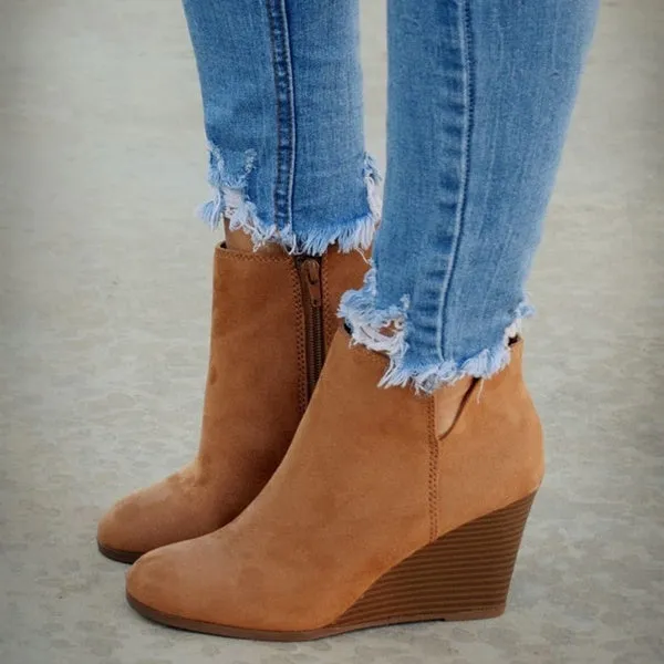 Suede Side Zipper Ankle Boots Bottes Femmes Platform High Wedge Heels Booties Casual Shoes