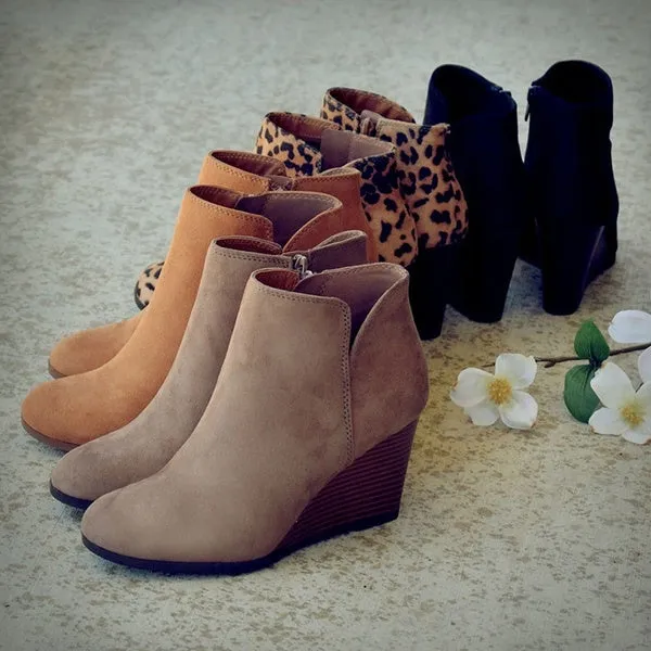 Suede Side Zipper Ankle Boots Bottes Femmes Platform High Wedge Heels Booties Casual Shoes