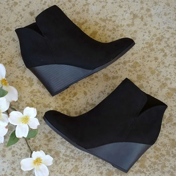 Suede Side Zipper Ankle Boots Bottes Femmes Platform High Wedge Heels Booties Casual Shoes