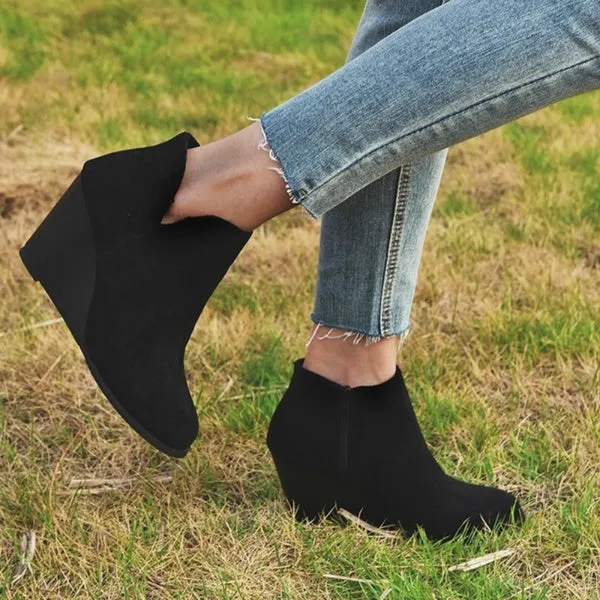 Suede Side Zipper Ankle Boots Bottes Femmes Platform High Wedge Heels Booties Casual Shoes