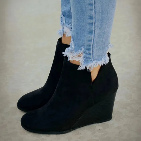 Suede Side Zipper Ankle Boots Bottes Femmes Platform High Wedge Heels Booties Casual Shoes