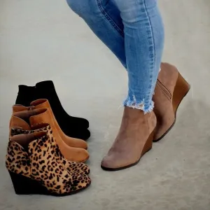 Suede Side Zipper Ankle Boots Bottes Femmes Platform High Wedge Heels Booties Casual Shoes