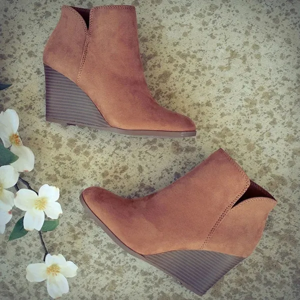 Suede Side Zipper Ankle Boots Bottes Femmes Platform High Wedge Heels Booties Casual Shoes