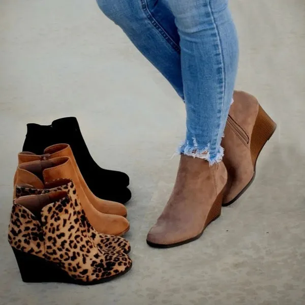Suede Side Zipper Ankle Boots Bottes Femmes Platform High Wedge Heels Booties Casual Shoes