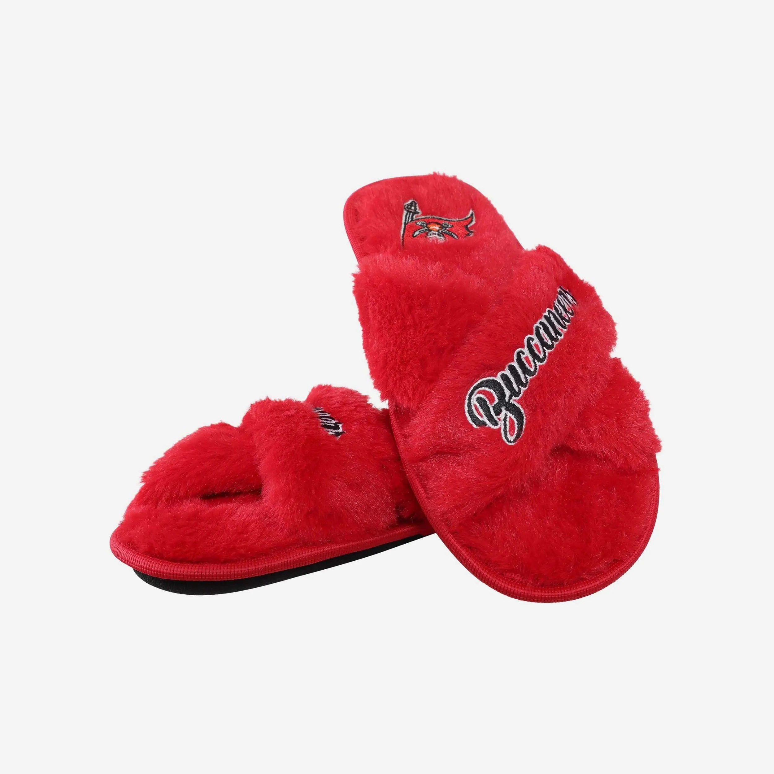 Tampa Bay Buccaneers Womens Script Wordmark Fur Cross Slide