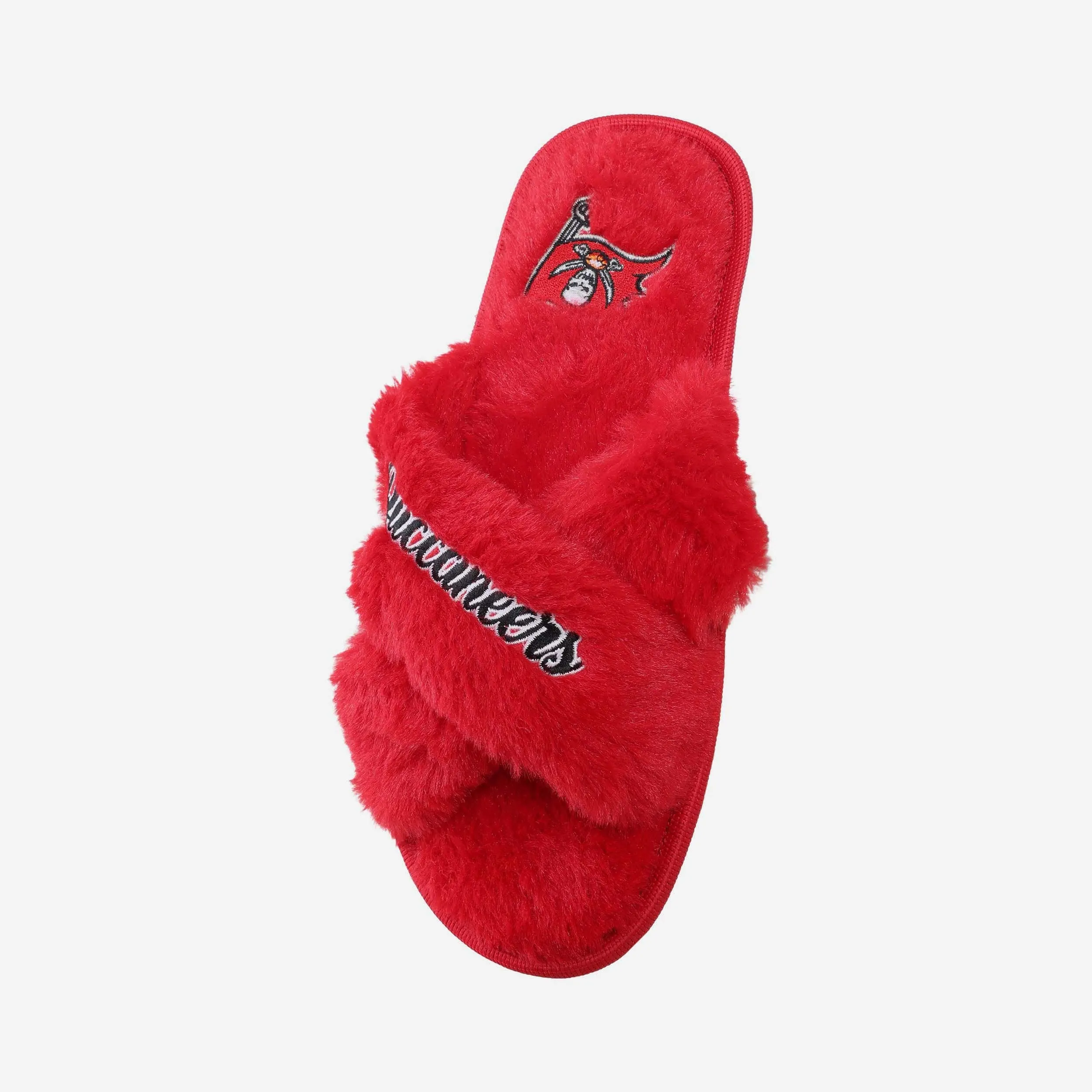 Tampa Bay Buccaneers Womens Script Wordmark Fur Cross Slide