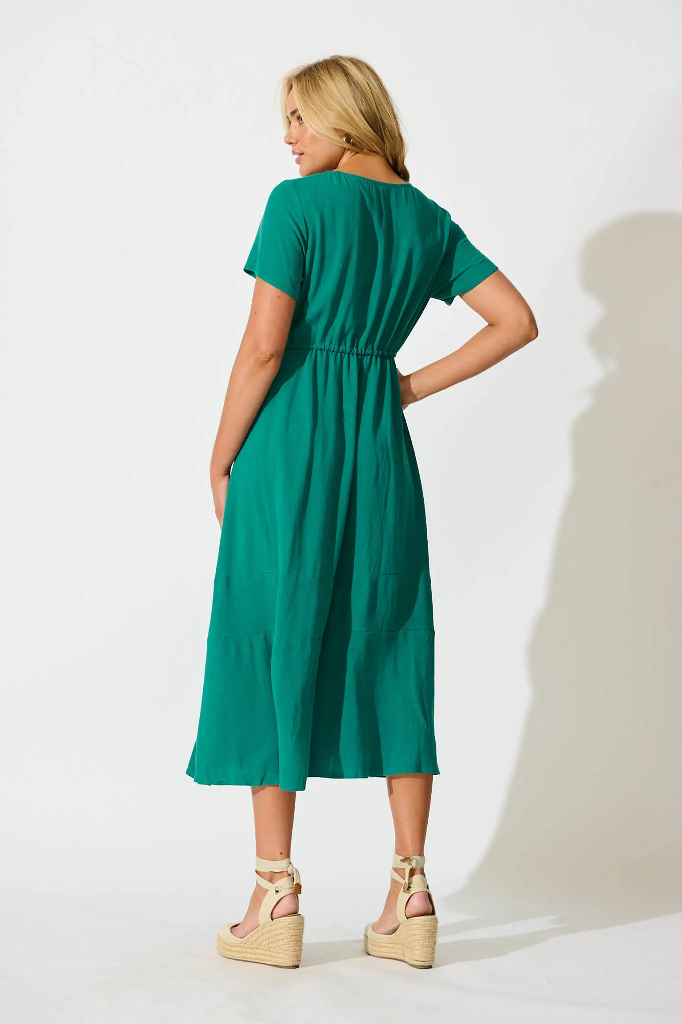 Teal Linen Blend Midi Dress by Mary