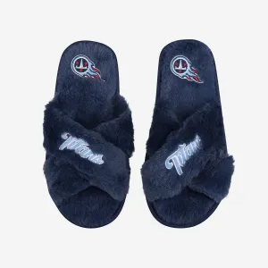 Tennessee Titans Womens Script Wordmark Fur Cross Slide