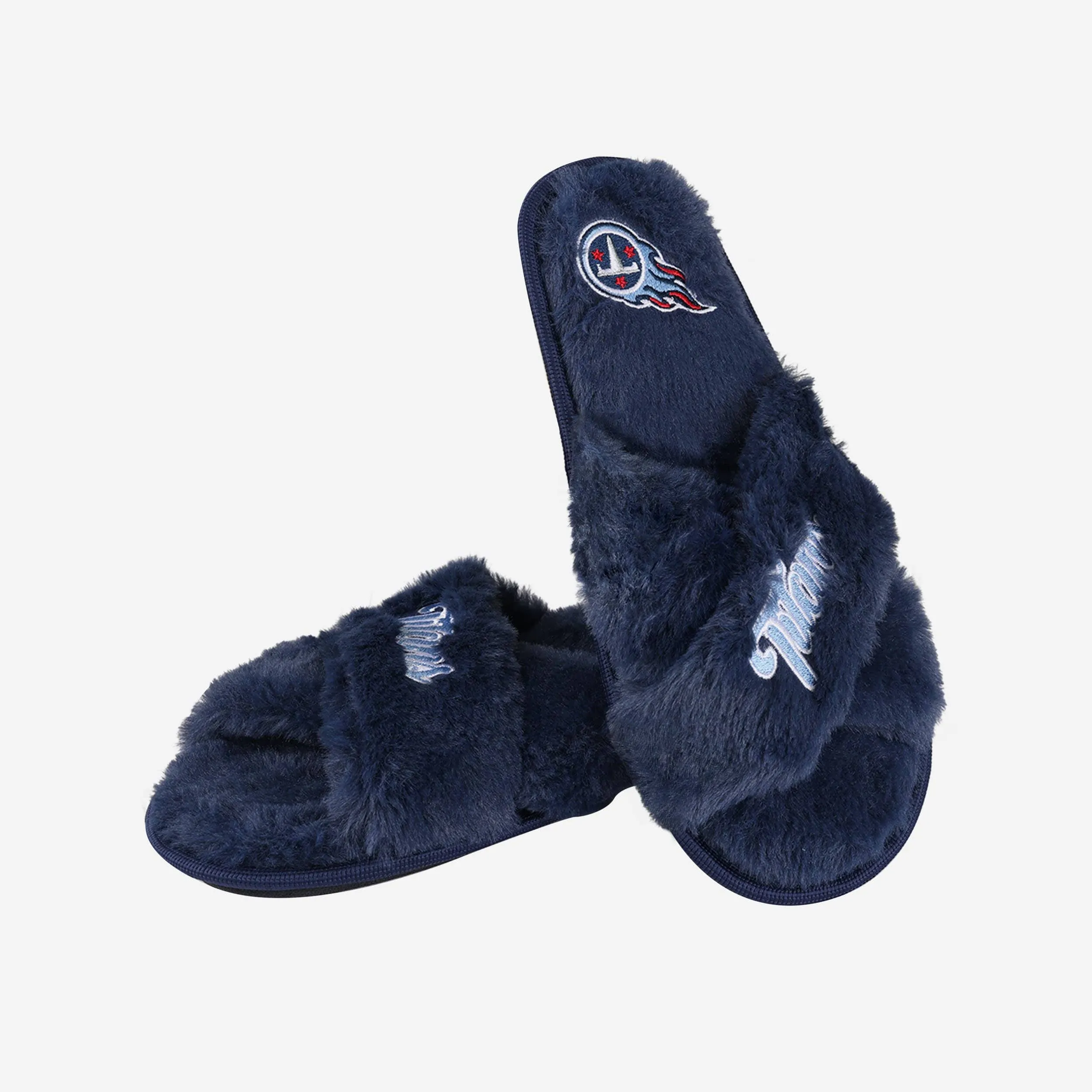 Tennessee Titans Womens Script Wordmark Fur Cross Slide