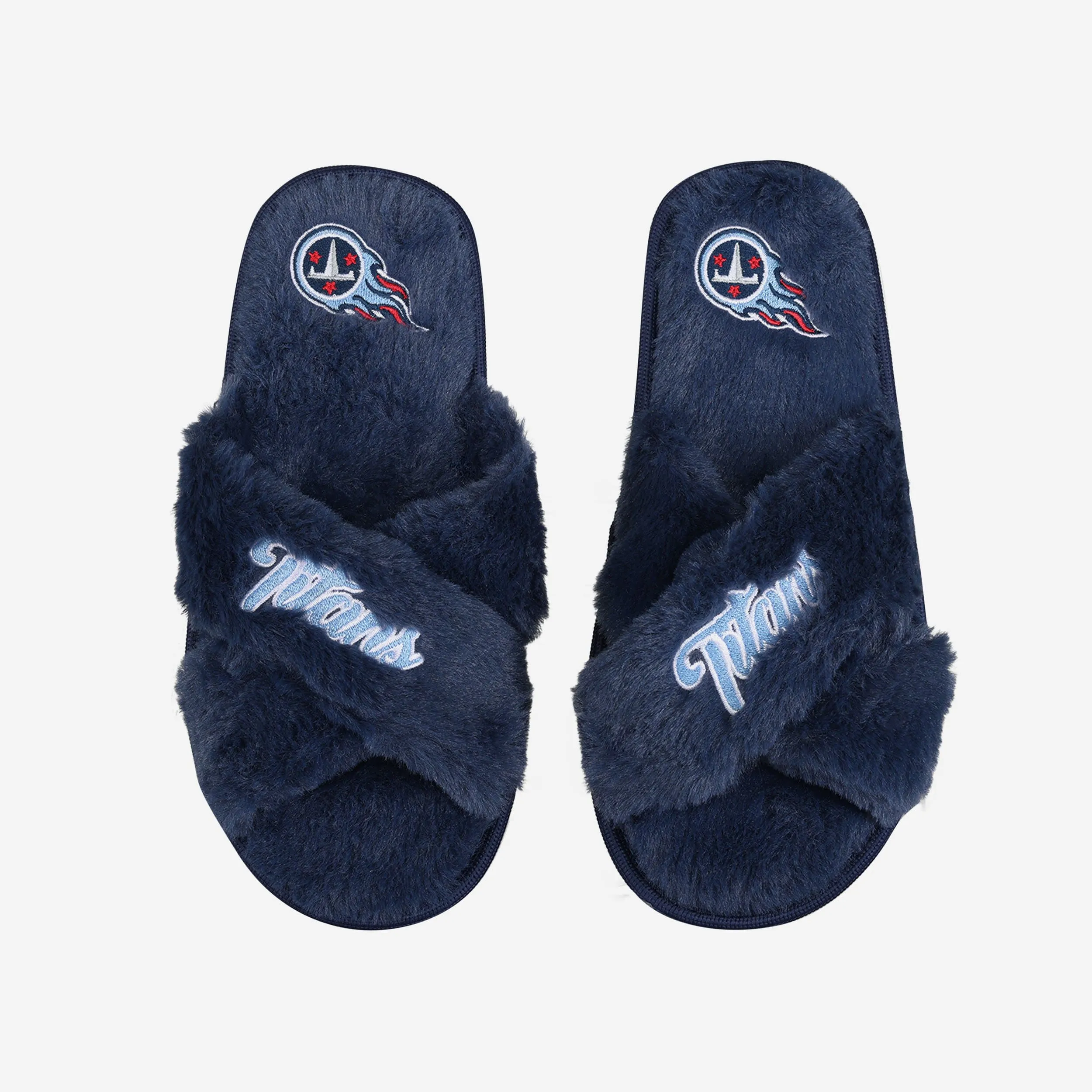 Tennessee Titans Womens Script Wordmark Fur Cross Slide