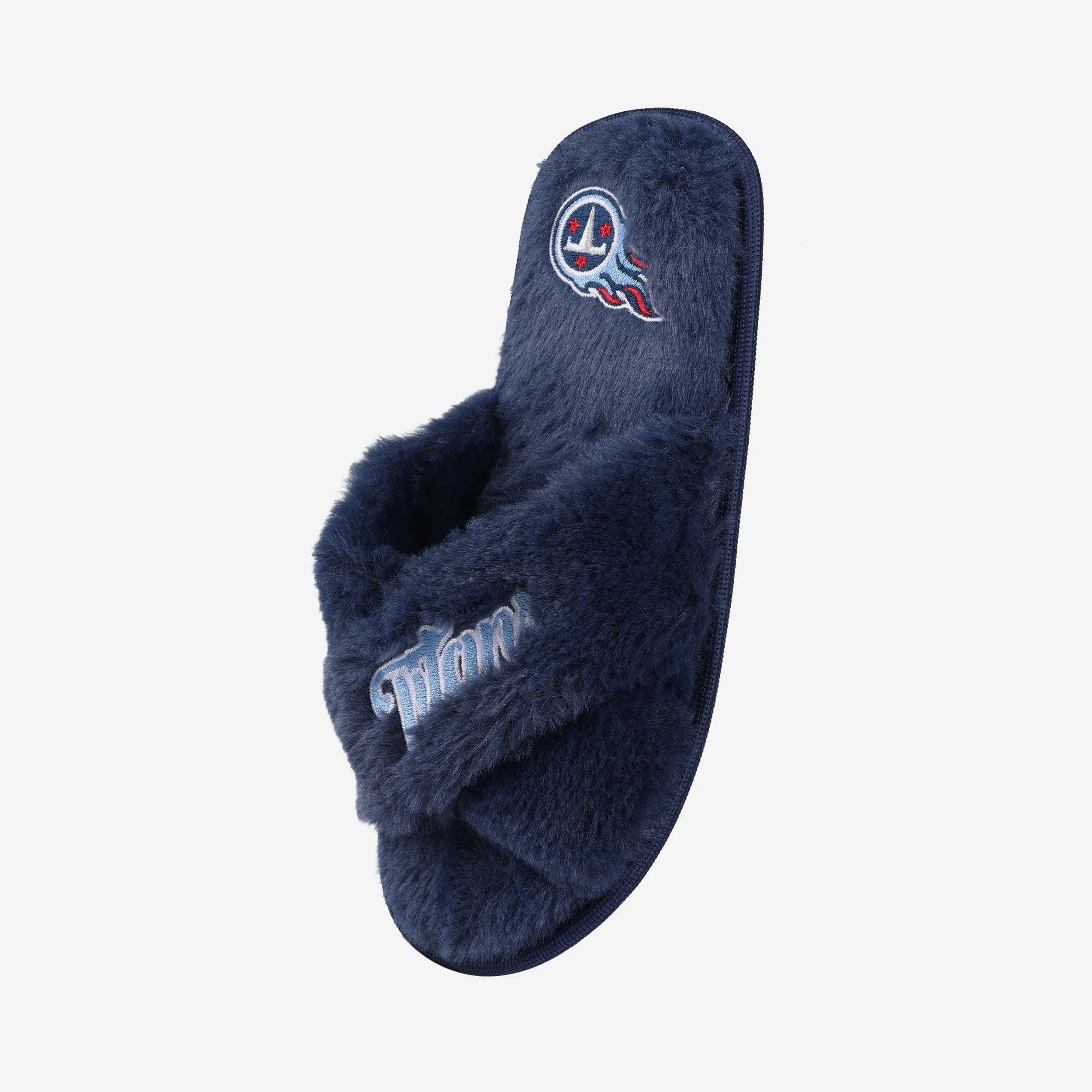 Tennessee Titans Womens Script Wordmark Fur Cross Slide