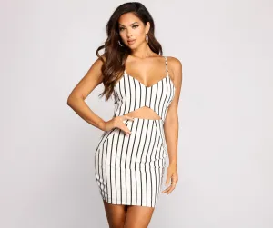 That's My Stripe Crepe Triangle Trendy Waist Cut Out Mini Dress