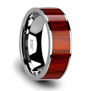Thorsten Claymore Flat Tungsten Carbide Band w/ Exotic Padauk Wood Inlay & Polished Edges (8mm) W3761-TCRW
