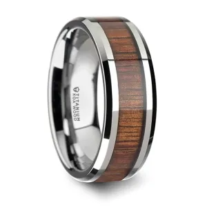 Thorsten Koan Titanium Polished Finish Koa Wood Inlaid Wedding Ring w/ Beveled Edges (8mm) T6002-TBKW
